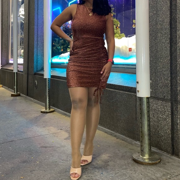 Drawstring dress (brown glittery) - Picture 1 of 2